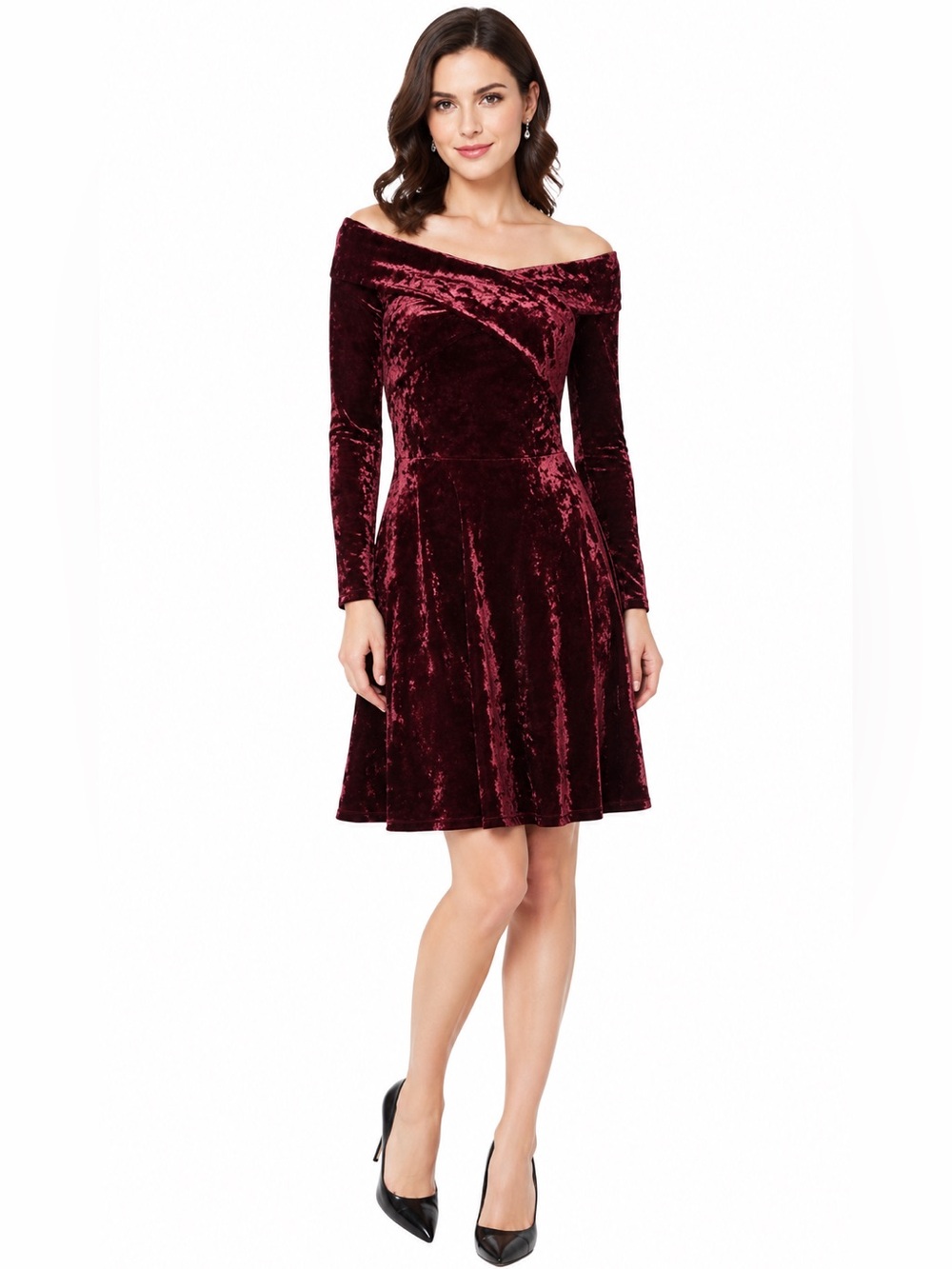 Chelsea28 Velour Fit & Flare Dress Women Long Sleeve Slip On Size XXL, 2XL NEW